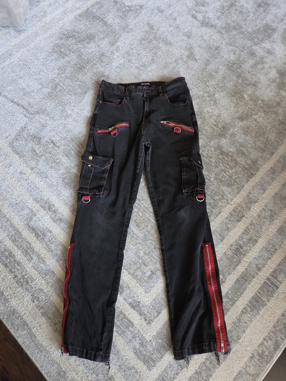 Hot Topic Black Wide Leg Cargo Pants Size 13 Goth Punk Emo Y2K Chains Grommets